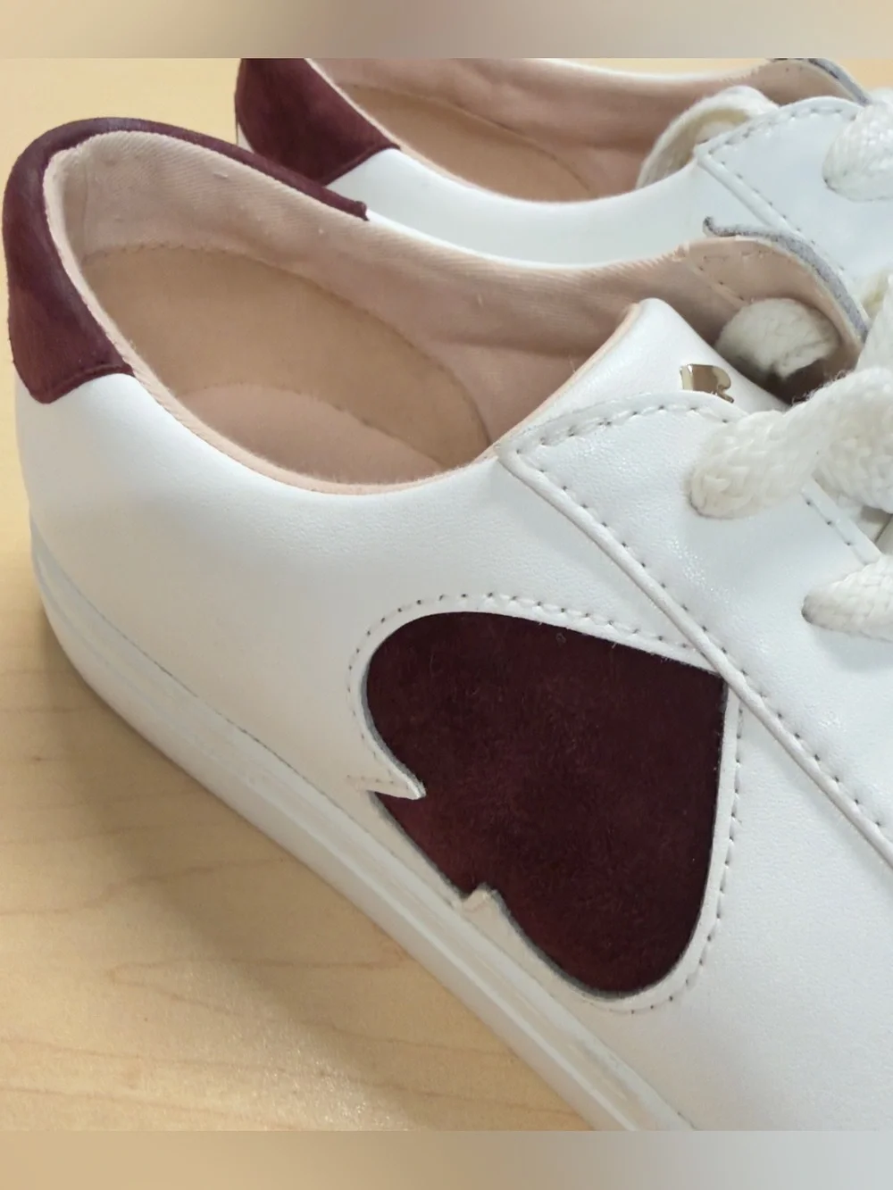 Kate Spade New York Fez White Leather Burgundy Sneakers Size 8.5